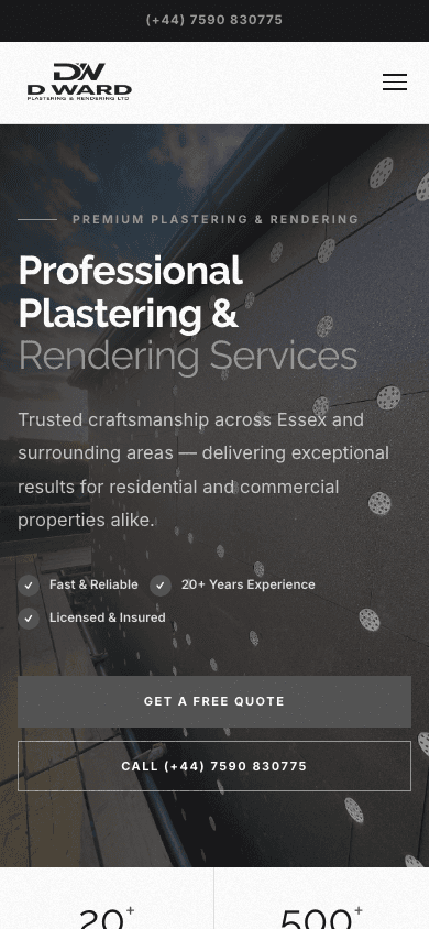 D A Plastering — mobile view